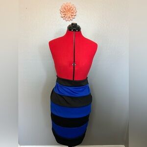 Alex & Olivia Black & Blue Striped Pencil Skirt Woman’s Size Large